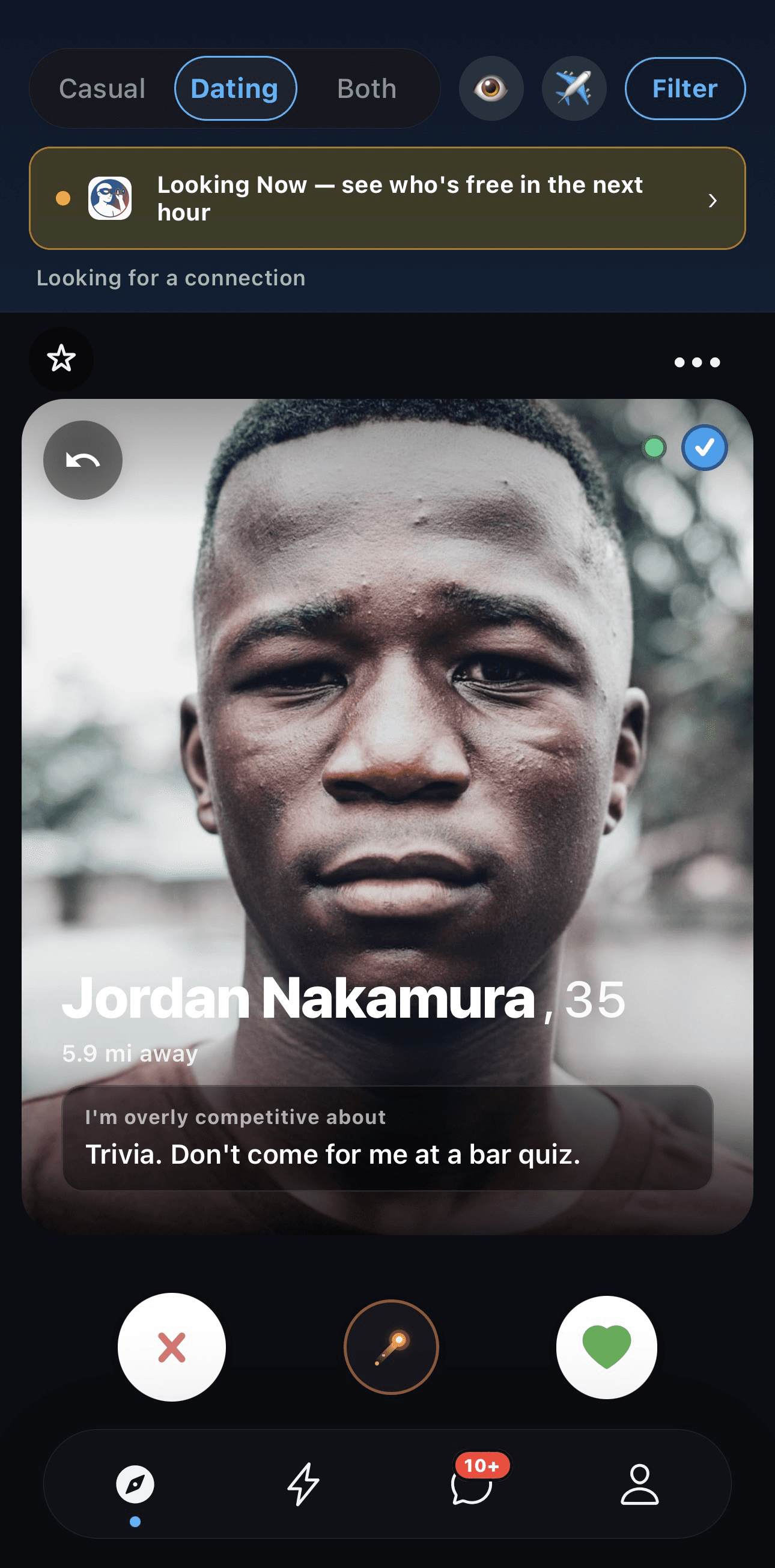A Dating profile card on Spott