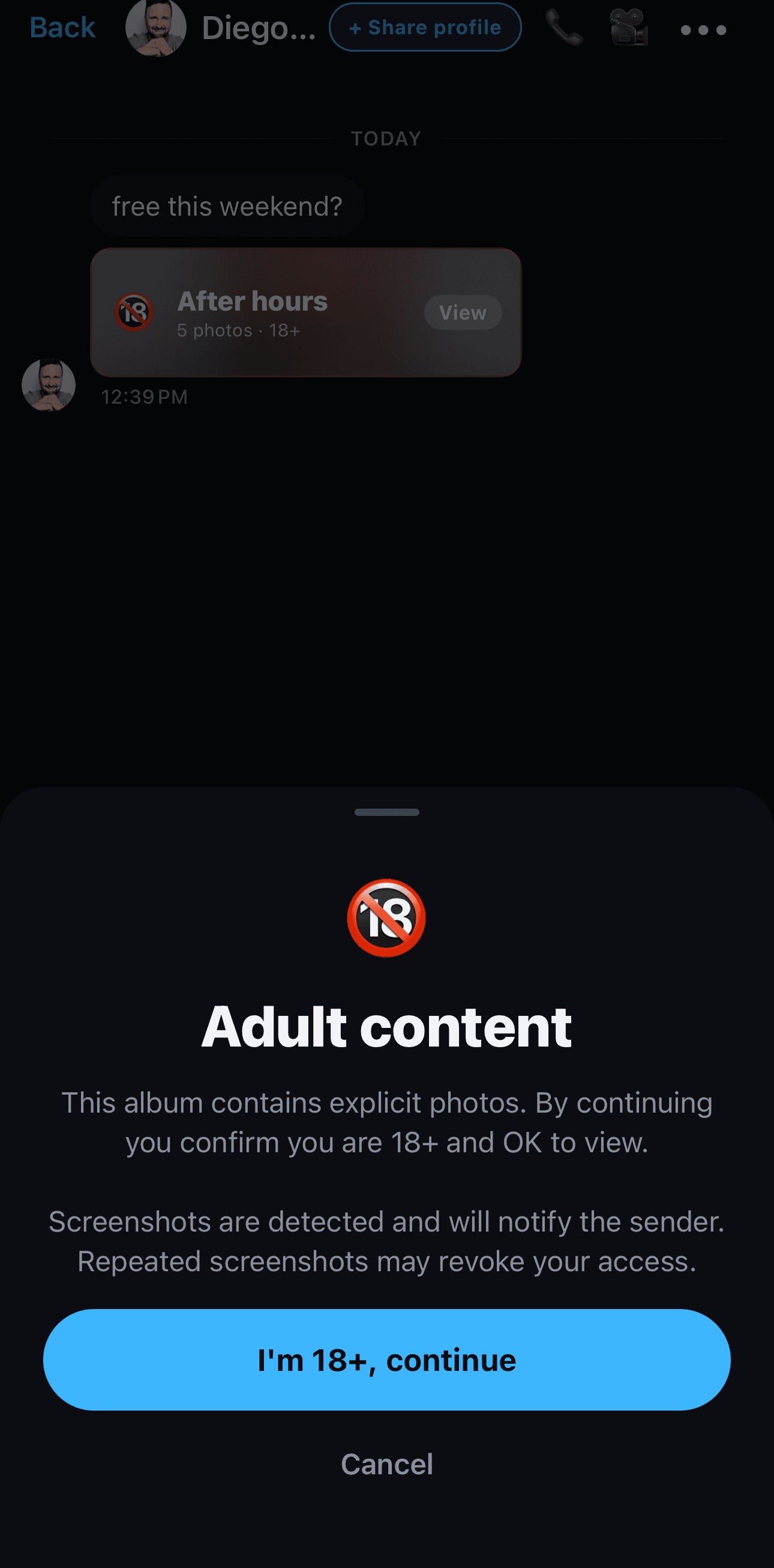 Spott's private-album screenshot protection prompt